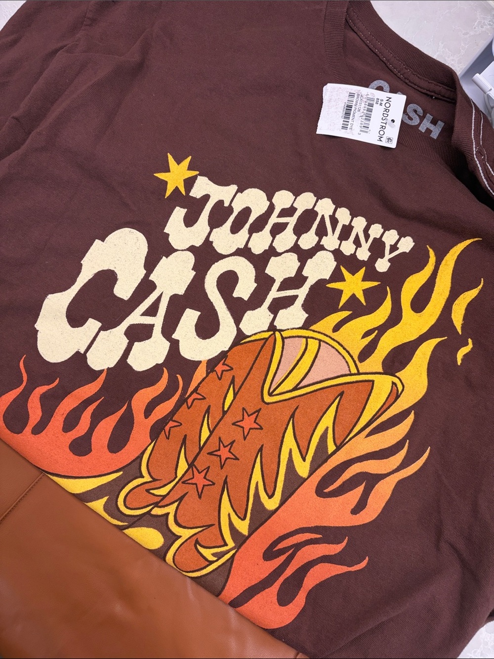 Johnny Cash Brown Graphic Tee -  Brown Band Shirt